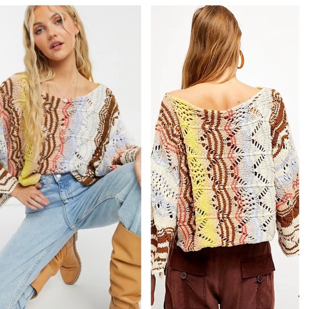 Free People Coral Reef Wide Sleeve Oversized Sweater S *FLAWED*